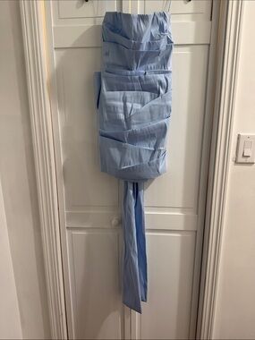 Strapless Light Blue Ruched Evening Dress